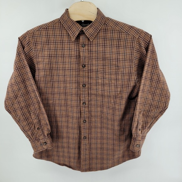 Roundtree & Yorke Portuguese Flannel Shirt XL Brown Plaid Button Down Cotton - Picture 6 of 7